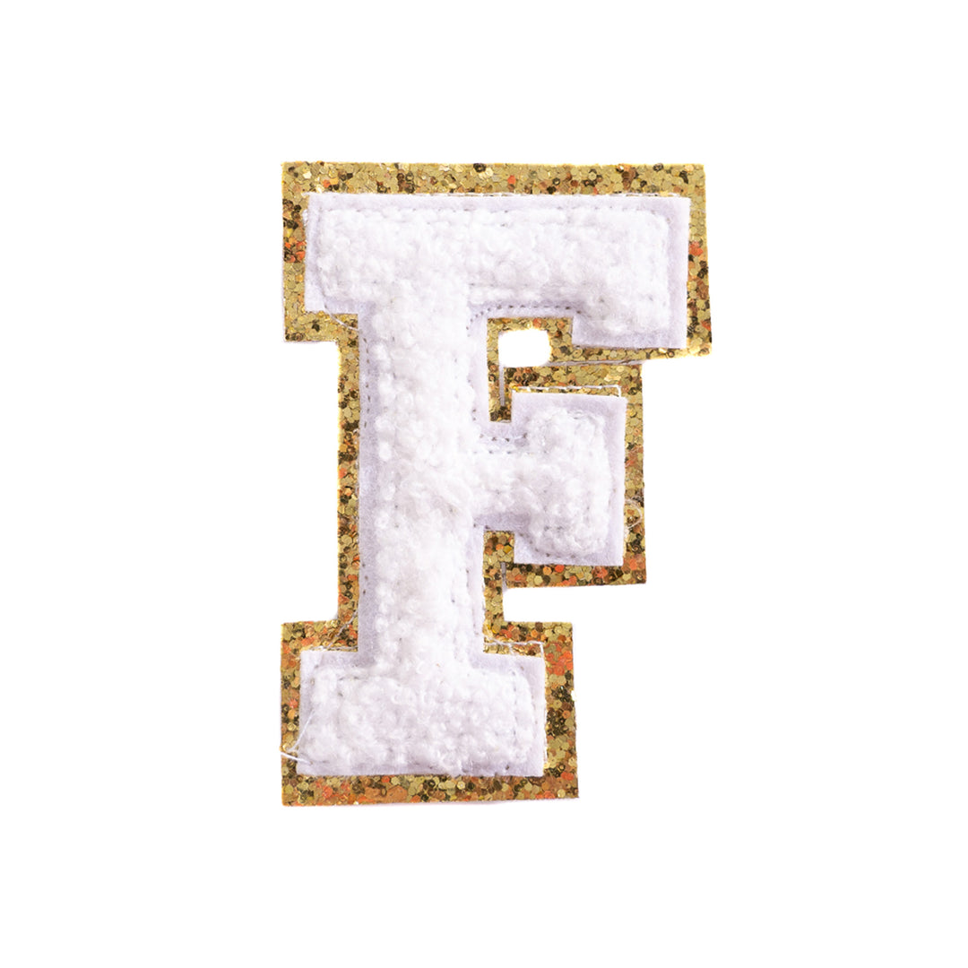 3" Chenille Sparkle Letter Patches — White
