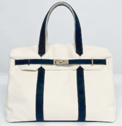 The Harbor Tote - Cream with Navy Strap