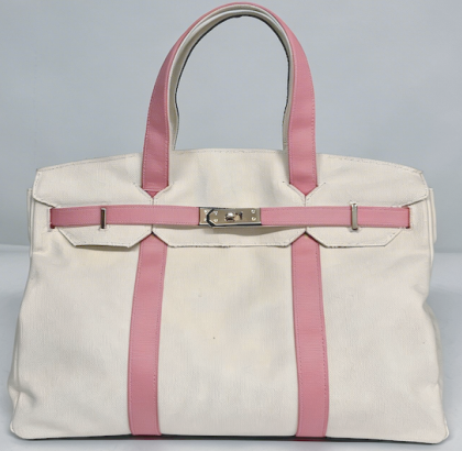 The Harbor Tote - Cream with Pink Strap